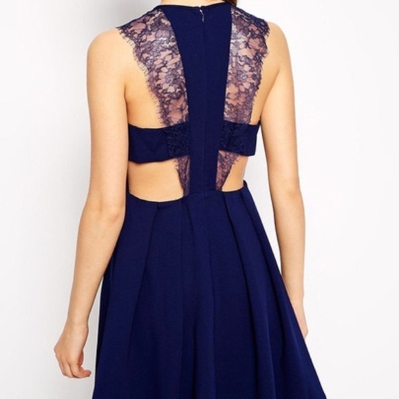 BCBGeneration Navy Blue Lace Skater Style Cocktail Dress Sz 4 - Picture 2 of 9